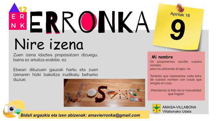 'Amavi Erronka' ekimeneko bederatzigarren egitekoa: nire izena